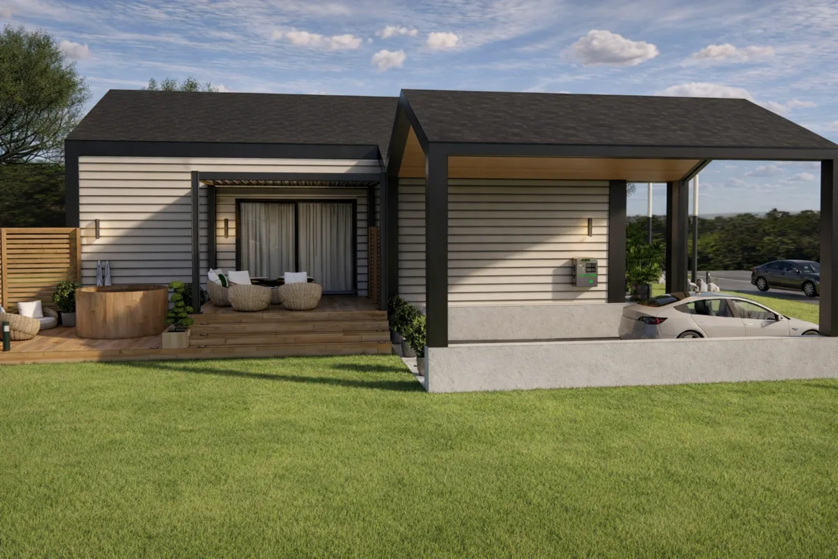 Maison avec abri d’auto et aménagement paysager